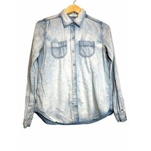 Iris Los Angeles Womens Denim Western Shirt Blue Long Sleeve Collar Pearl Snap M